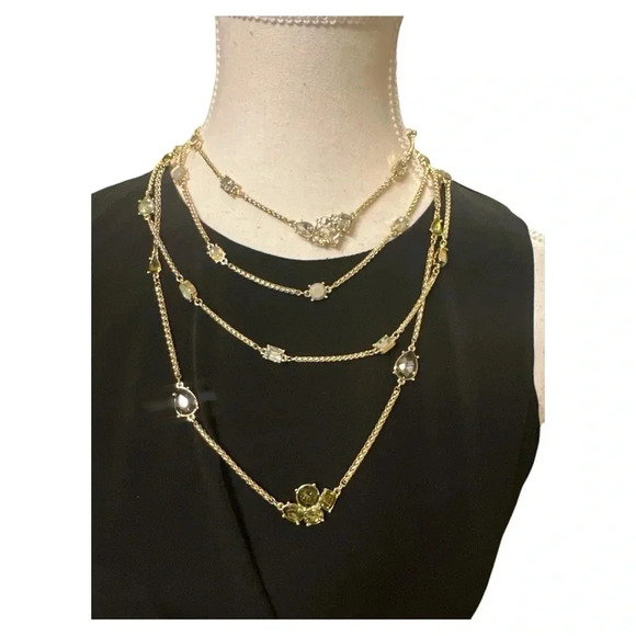WHBM Gold Multi-Layer Necklace With Rhinestones & Gems NWT - Picture 5 of 5